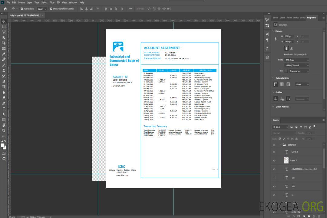 Modèle de relevé bancaire de la Banque industrielle et commerciale de Chine, format Word et PDF template Modèle de relevé bancaire de la Banque industrielle et commerciale de Chine, format Word et PDF template